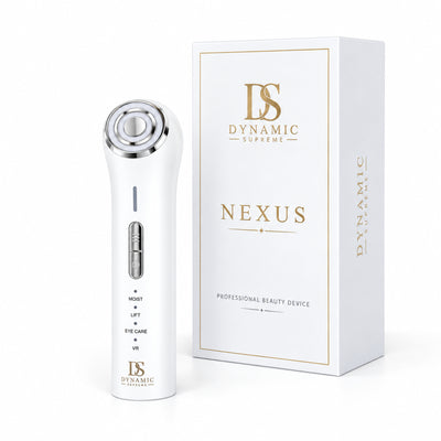 Dynamic Supreme NEXUS beauty device beside its white and gold retail box